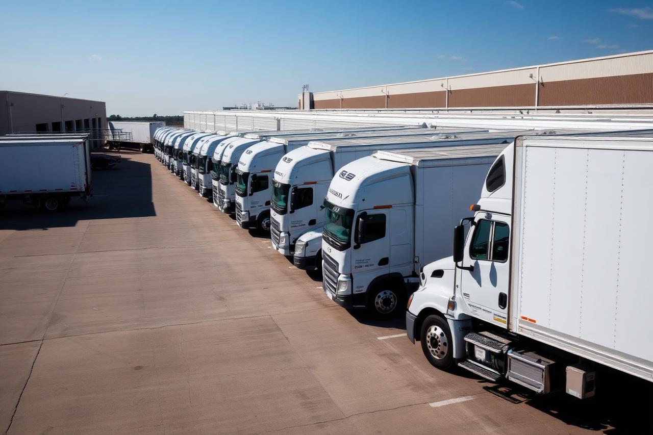 Freight trailers lined up at a logistics yard ready for general freight transportation